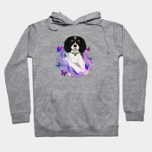 Magical Cavalier King Charles Spaniel and Butterflies, Tri Colored Hoodie